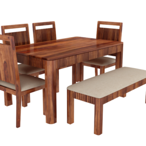 Dimitri 6 Seater Sheesham wood Dining Table Set with Bench and 4 Upholstery Chair